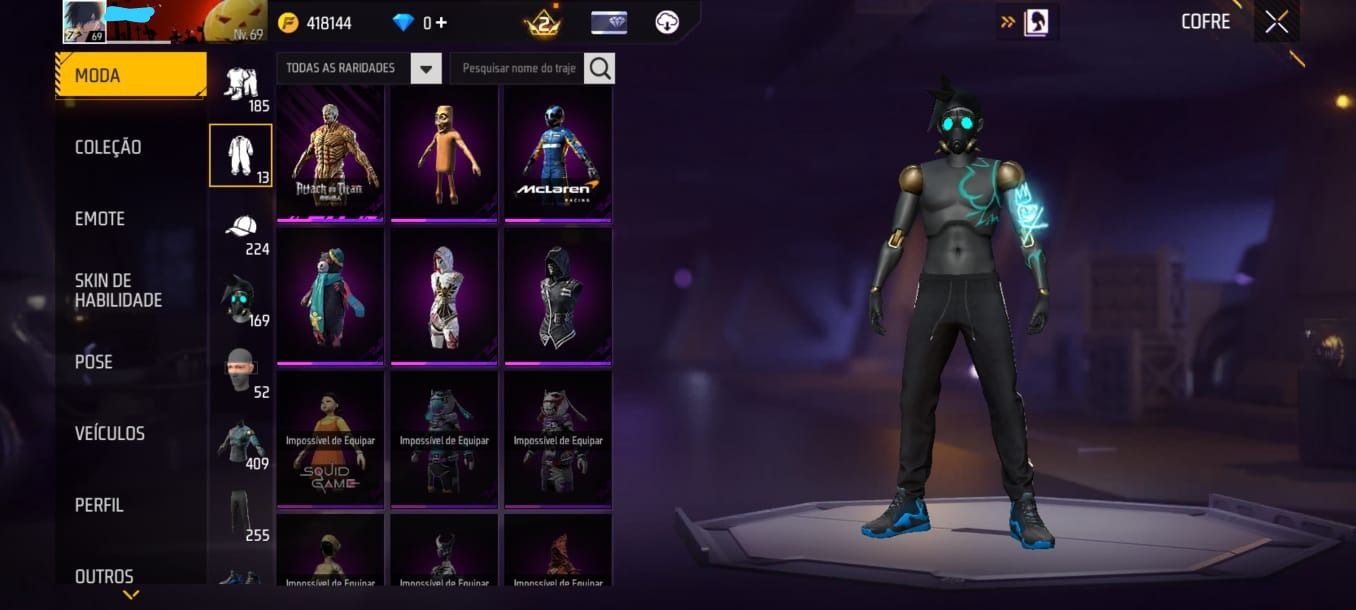 CONTA FF LVL 69 TODAS AS CAMISAS DE TIME + COMBO NARUTO FULL + UMP COMPETITIVA