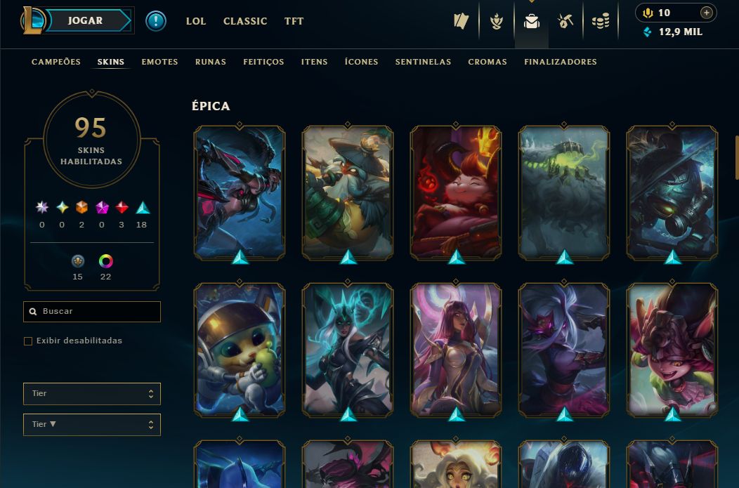 Conta lol antiga de 2014, nível 213, diamante 3, 95 skins