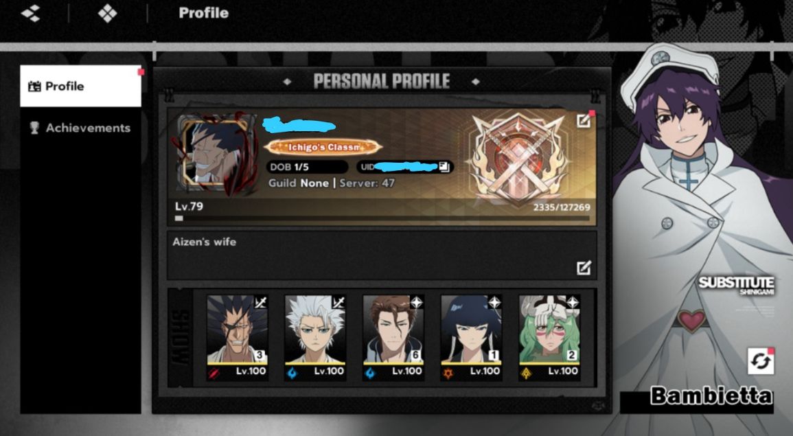 Conta Bleach Soul Resonance Lv79 EndGame AizenB6 + ArmaS5 todos com armas e mais