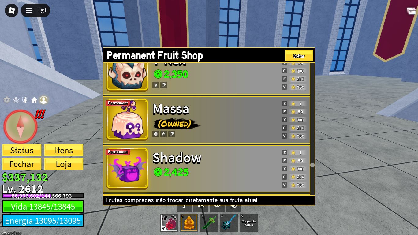 Conta de blox fruits level 2612 e diversas frutas permanentes como buddha,dough.