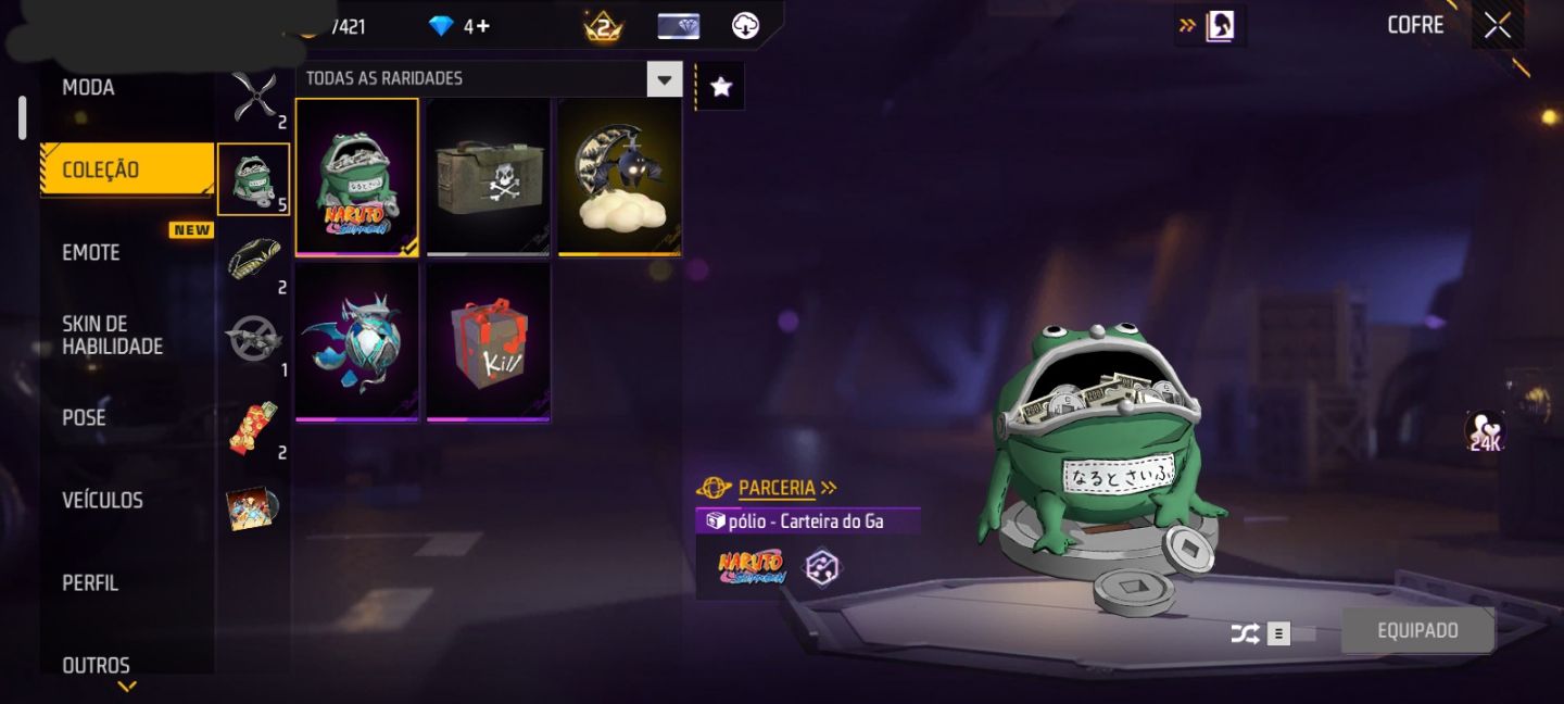 CONTA COM NARUTO + KAKASHI + HINATA + M4A1 DO NARUTO + 7 EMOTES + BIO (SEU EMAIL