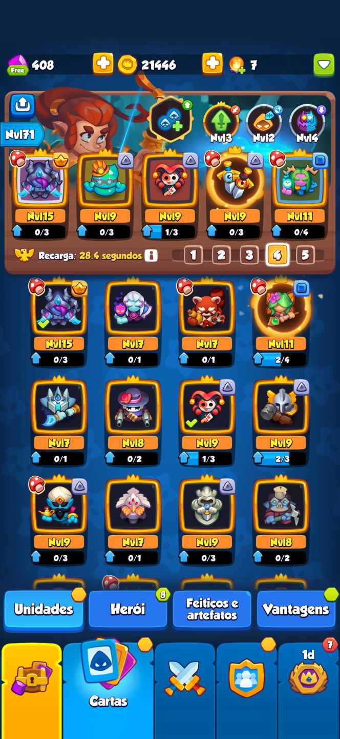 Conta Rush Royale High Tier | Caçador de Demônios Nvl 15 (Max) | 1131% crit