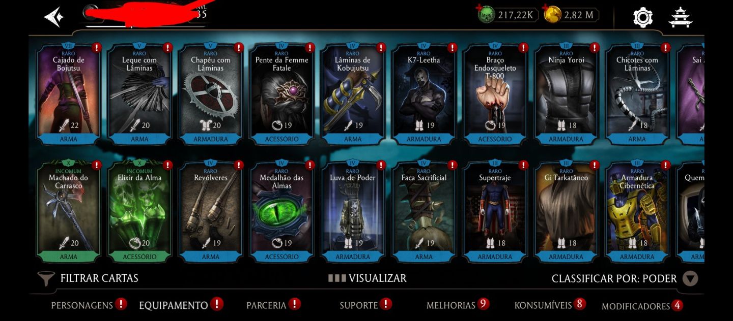 Conta mortal Kombat, Android, 215 K de Alma, varios épicos no X