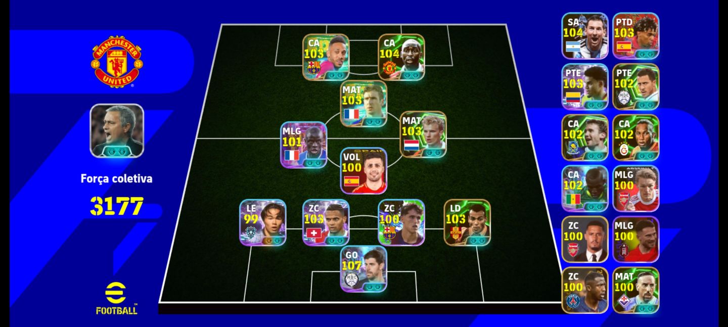 Conta eFootball intermediária 3177 de força- Courtois 107 | Cole | Cafu