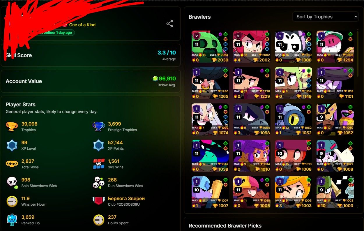 CONTA BRAWLSTAR39098 TROFÉUS75/103 BRAWLSTAR 135 SKINS - 6 LENDÁRIAS - 11 Hiper