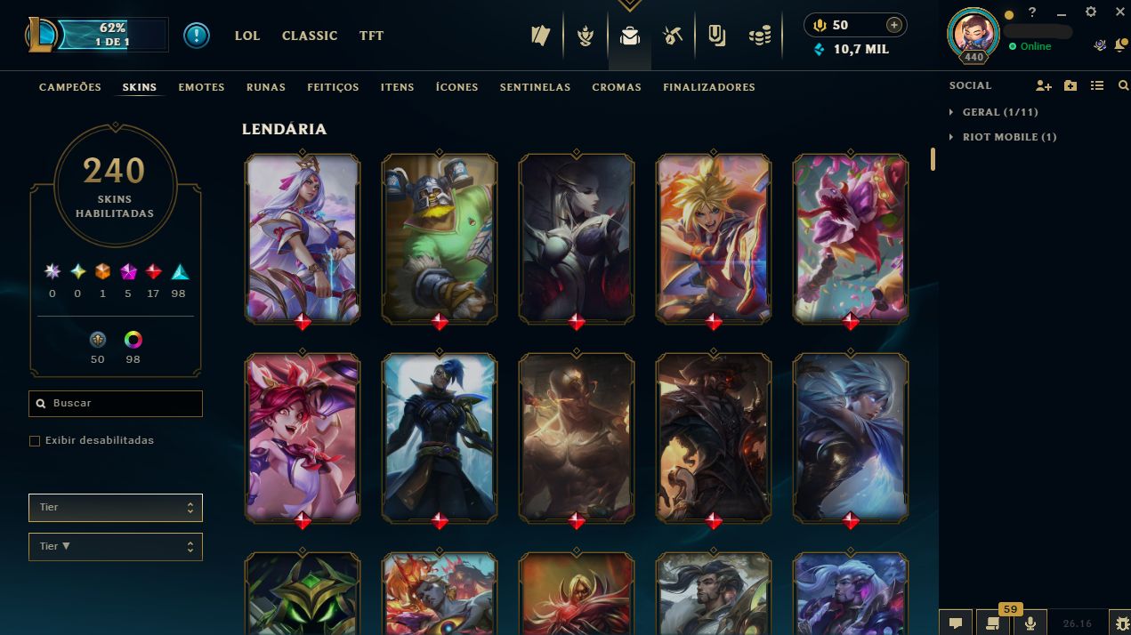 Conta LOL e Valorant - 240 Skins, Nivel 440, MMR Platina/Esmeralda(LOL e VAVA)