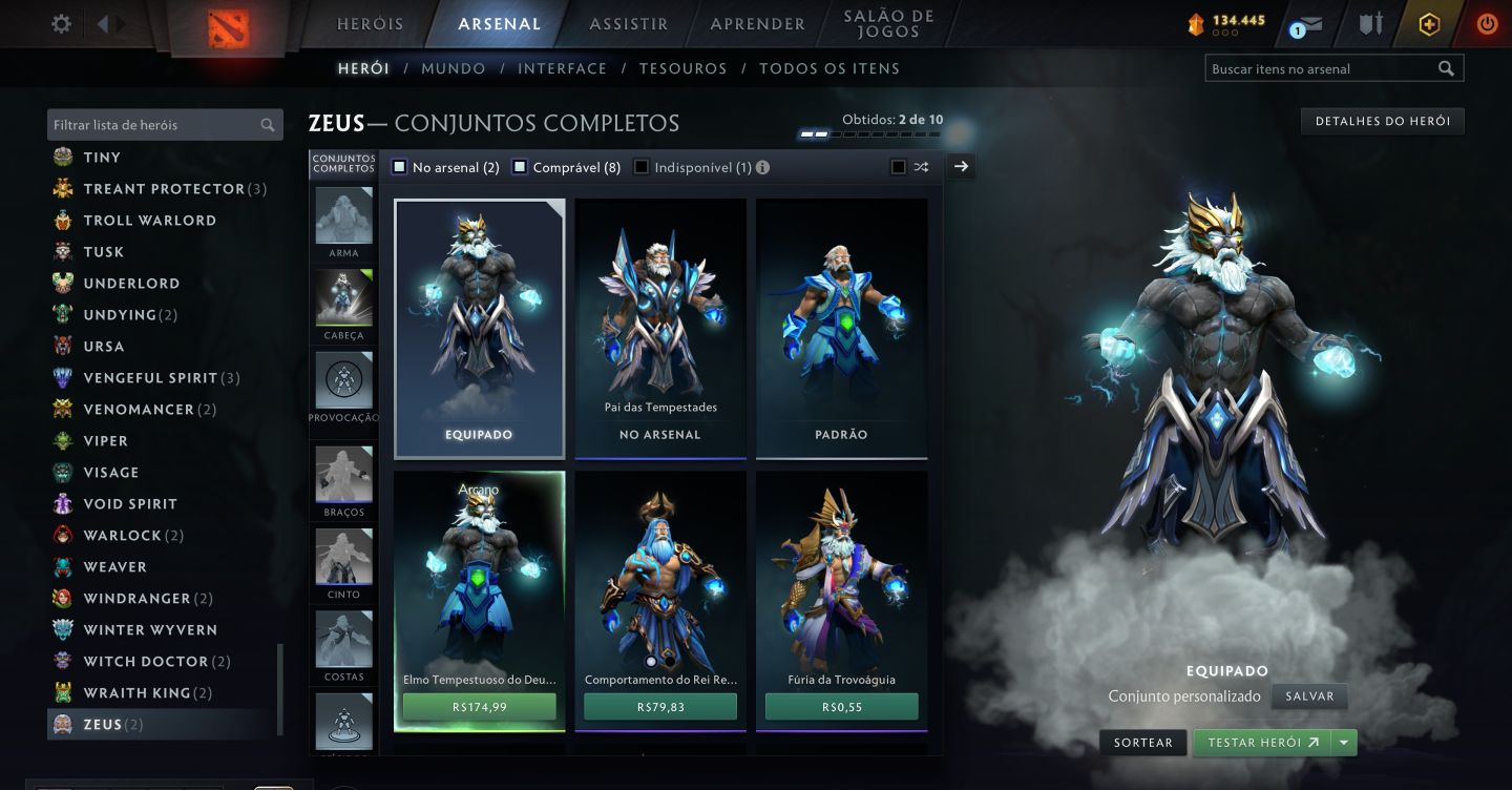 Conta Dota 2 com 4 Arcanas (Legion, Ogre, Zeus e Lina)