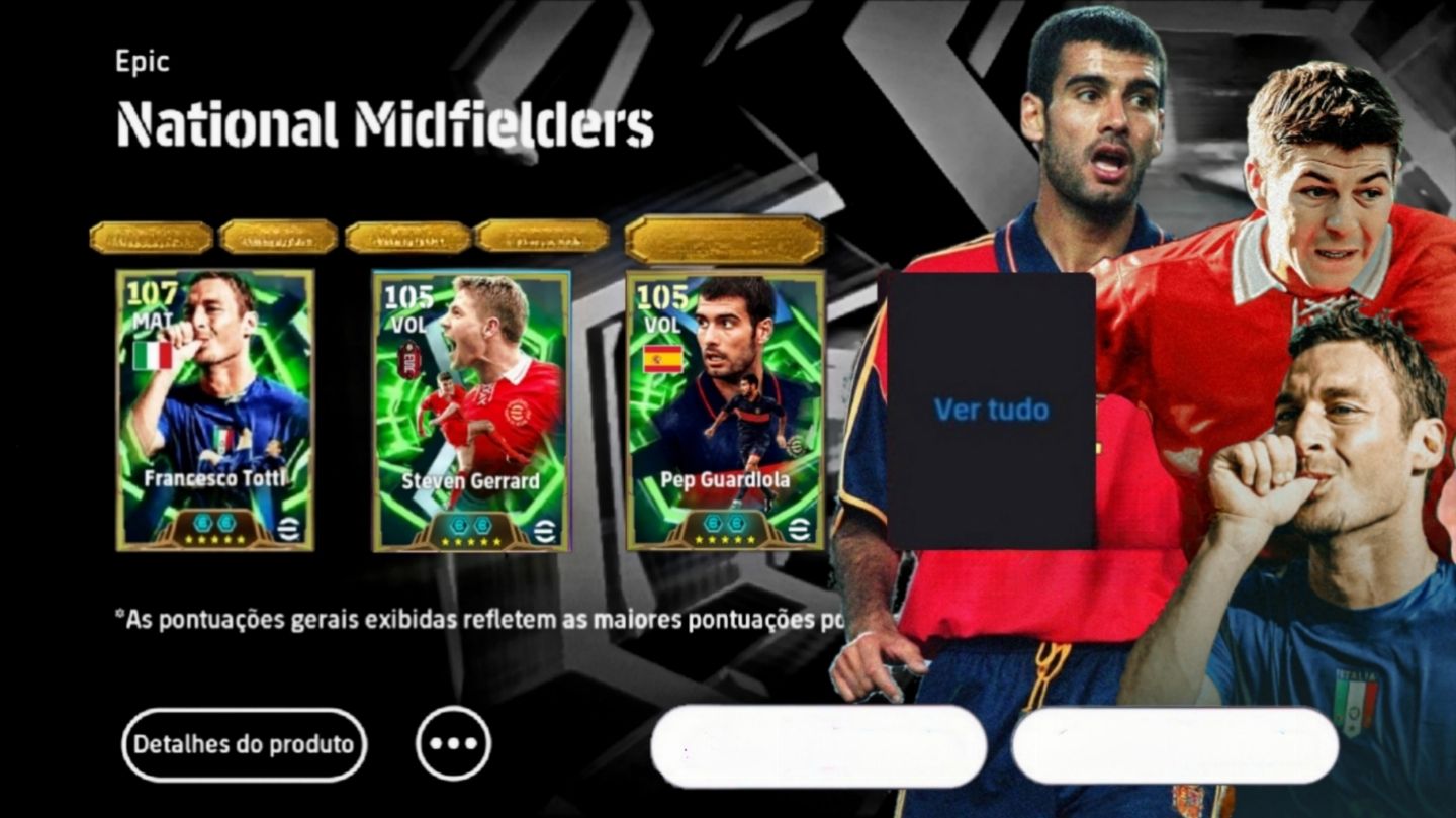 CONTA EFOOTBALL COM TOTTI EPICO 107, GERRARD EPICO, GUARDIOLA, RONALDINHO GAUCHO