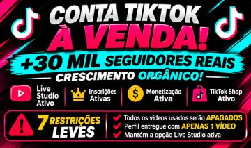 CONTA TIKTOK +30K SEGUIDORES REAIS | LIVE STUDIO, SHOP, MONETIZAÇÃO E INSCRIÇÕES