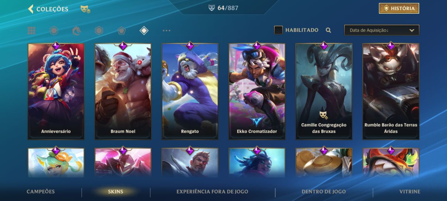 Lol wild rift,mais de 80 skins eu acho,skins de prestígio raras,e-mail sem nada