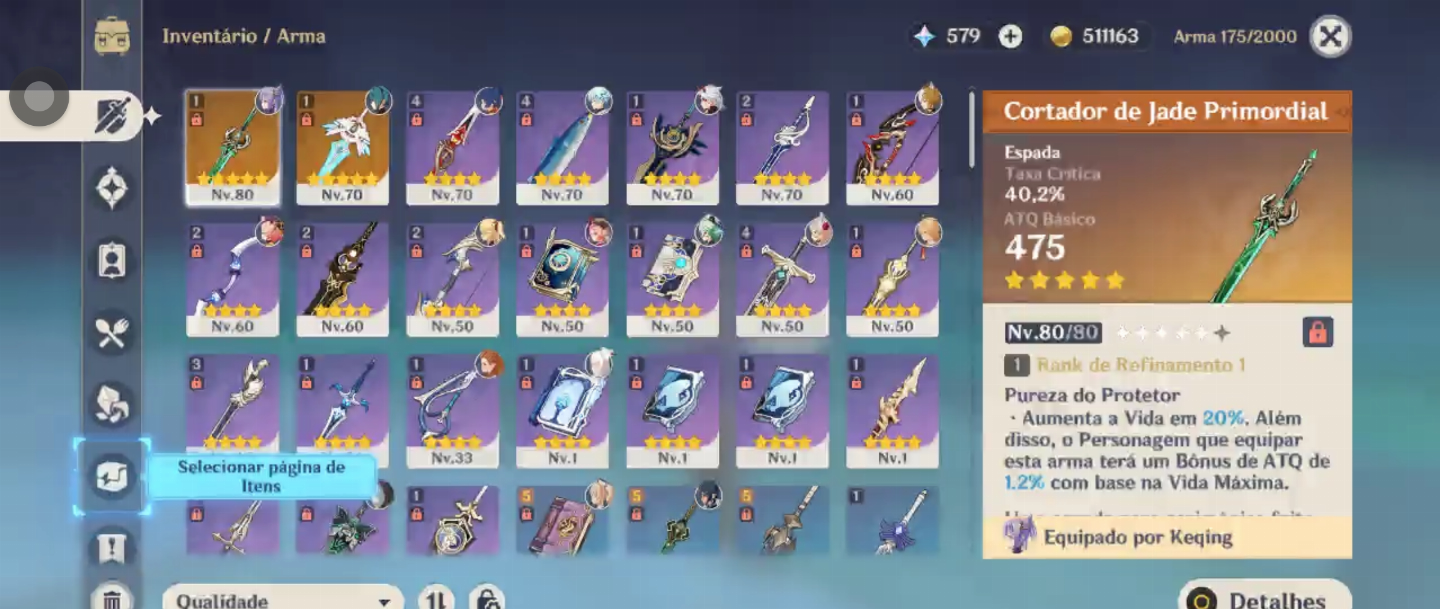 ASIA-ITTO+KEQUING+CORTADOR DE JADE+ARMA T5+500 GEMAS+12 GIROS