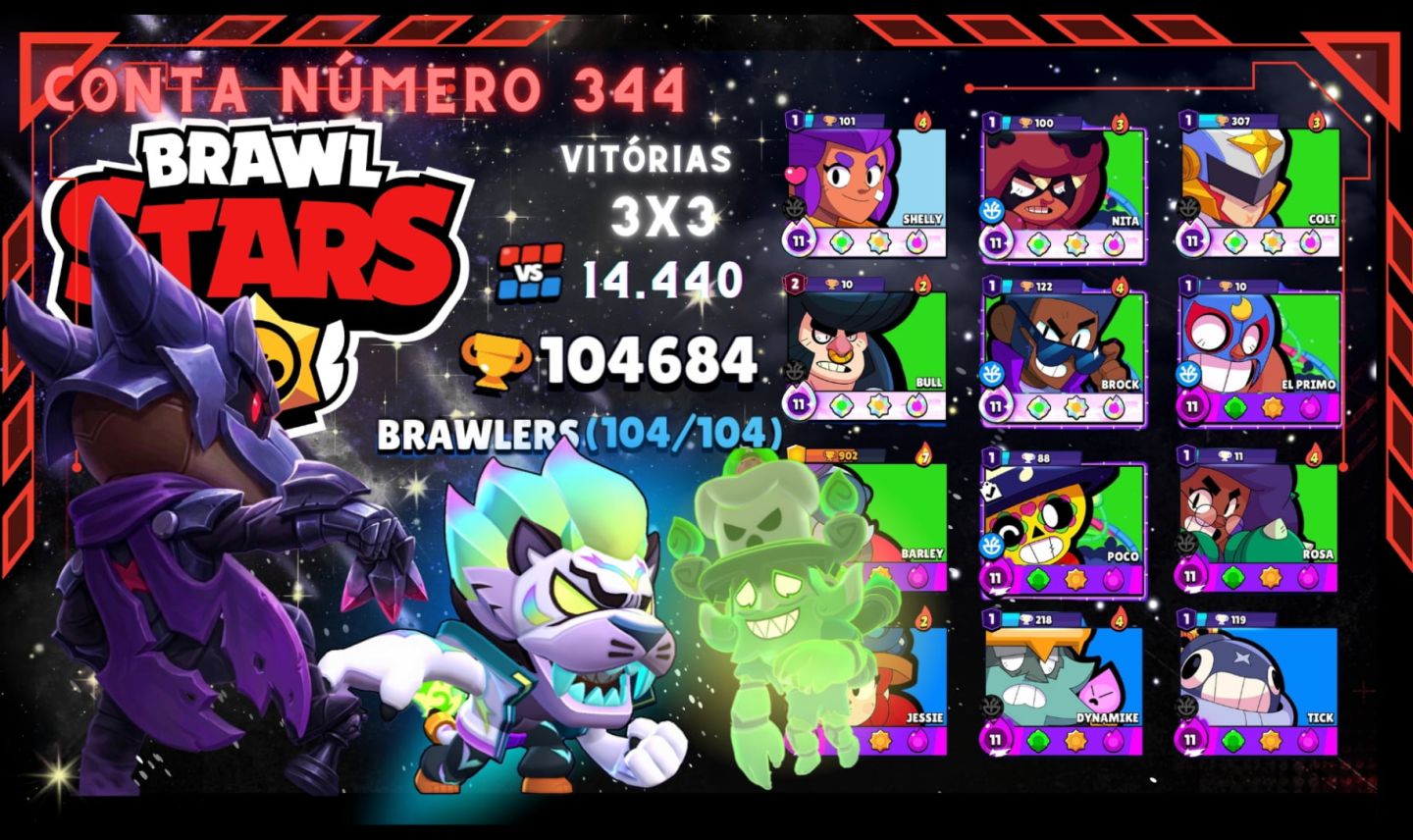 Contas de Brawl Stars Upadíssimas com vários troféus e Skins