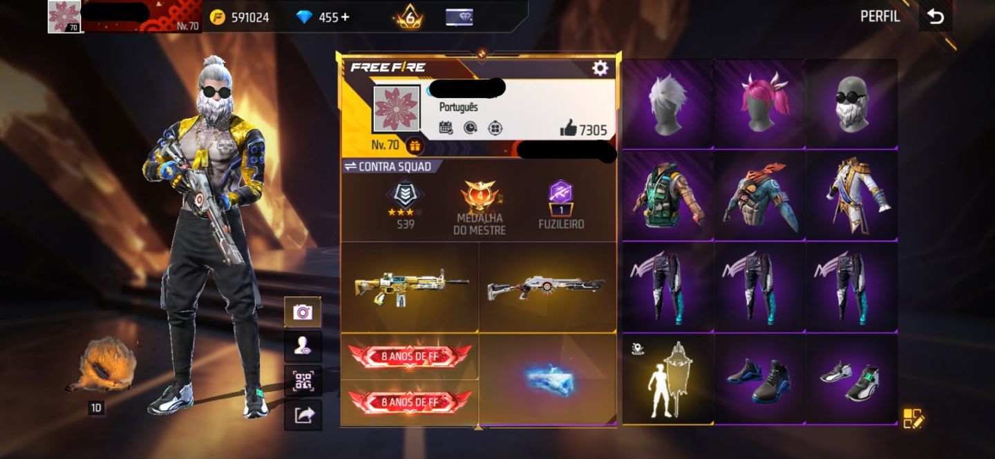 Conta free fire gemada com bandeirao mandela angelical barbinha punho passe raro