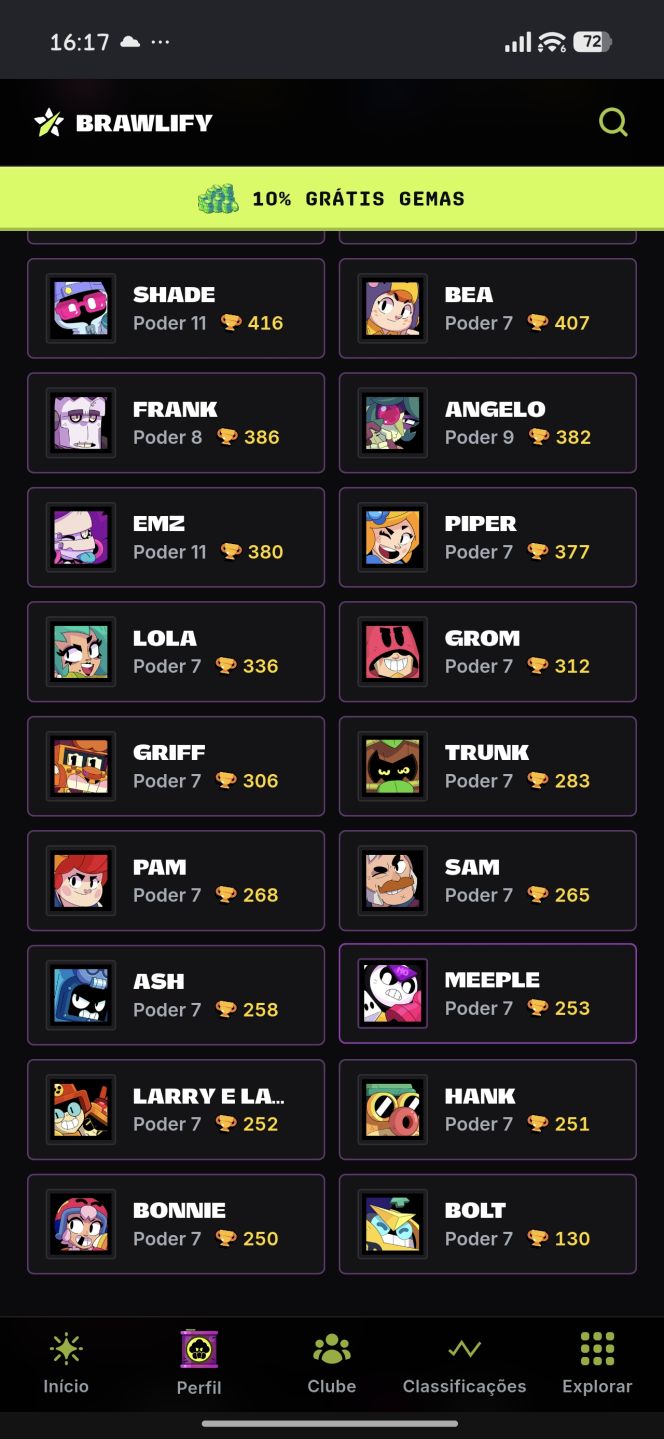 Todos os brawlers acima do nível 7 e uma skin mt rara