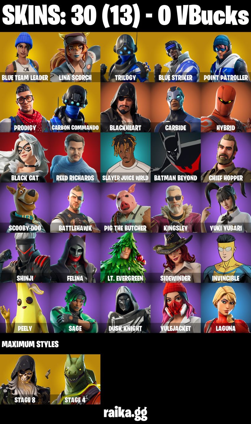 CONTA FORTNITE COM 30 SKINS BLUE TEAM LEADER/REED RICHARDS/CARBIDE/HYBRID