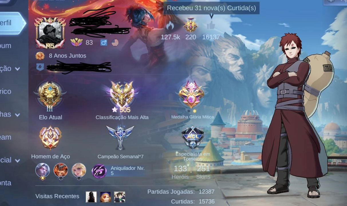 CONTA MOBILE LEGENDS À VENDA ALTA EXPERIÊNCIA | GLÓRIA MÍTICA | 251 SKINS