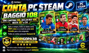 Conta PC Steam Baggio 108, Eric Cantona 106, Declan Rice 106, Nesta 107 e CIA