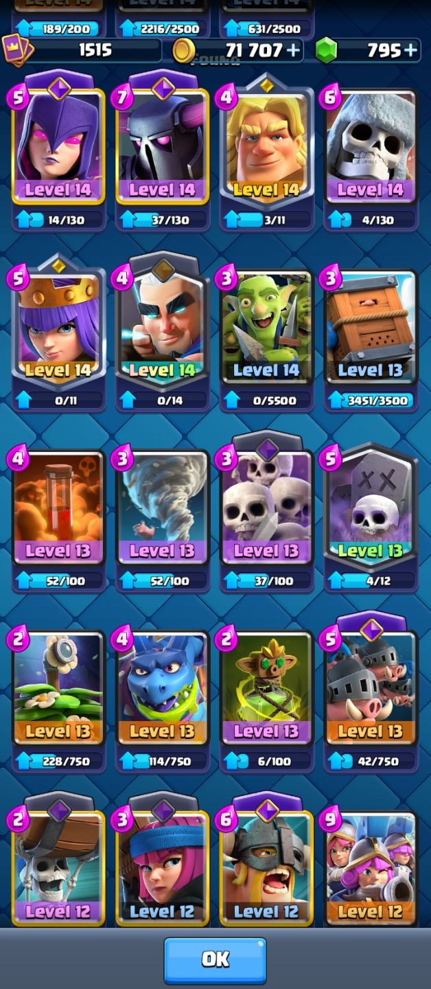 Conta de clash royale, mutos heróis, muitas evoluções, arena 25