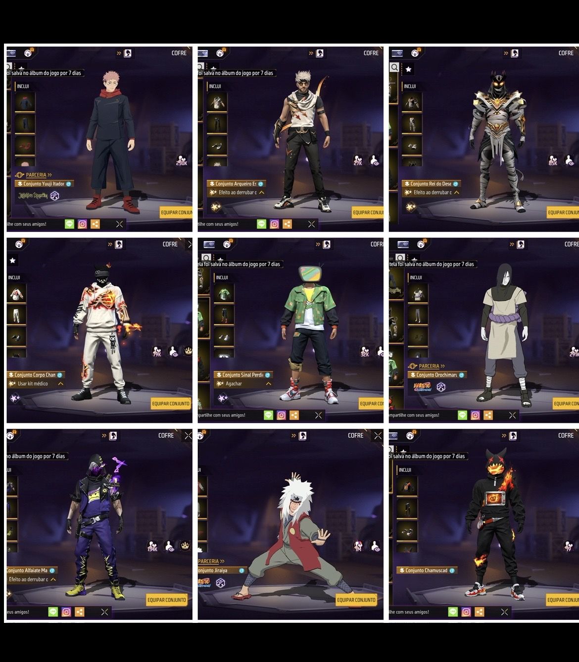 CONTA DE FREE FIRE GEMADA MASCULINA E FEMININA VETERANA 598 PEITAS PRIME 6