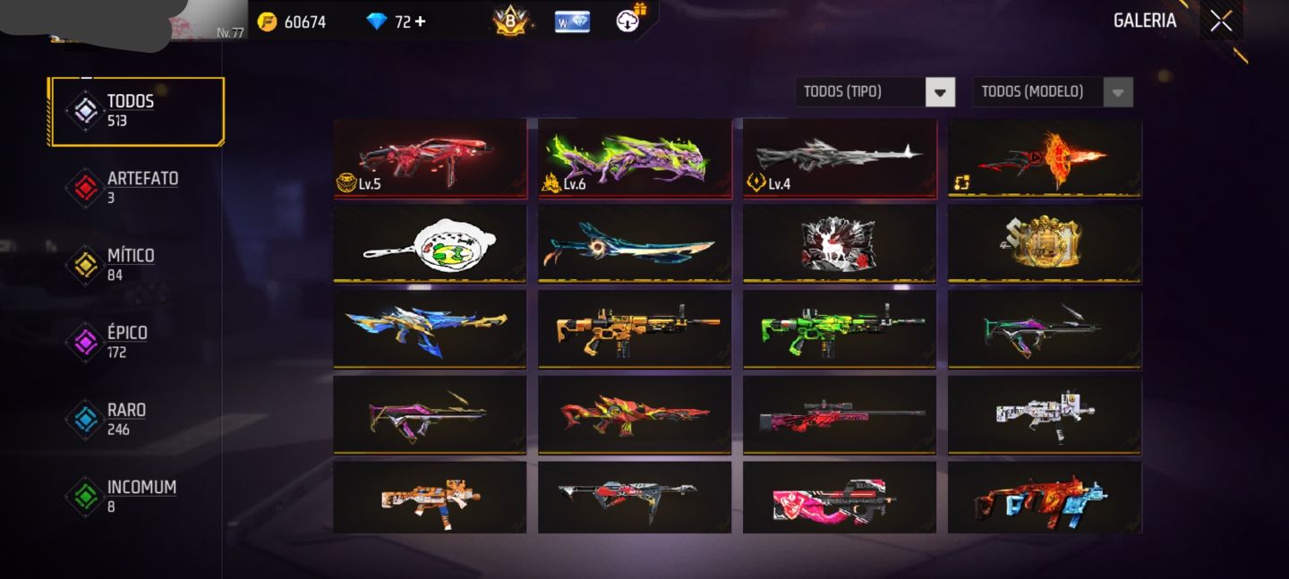 CONTA DE FREE FIRE PRIME 8 (MUITAS ATRIBUTADAS)