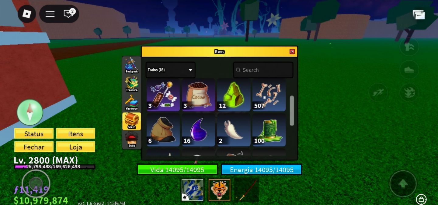 [LVL MAX] CONTA BLOX FRUITS TIGER FRUIT + PALE SCARF + ITENS RAROS