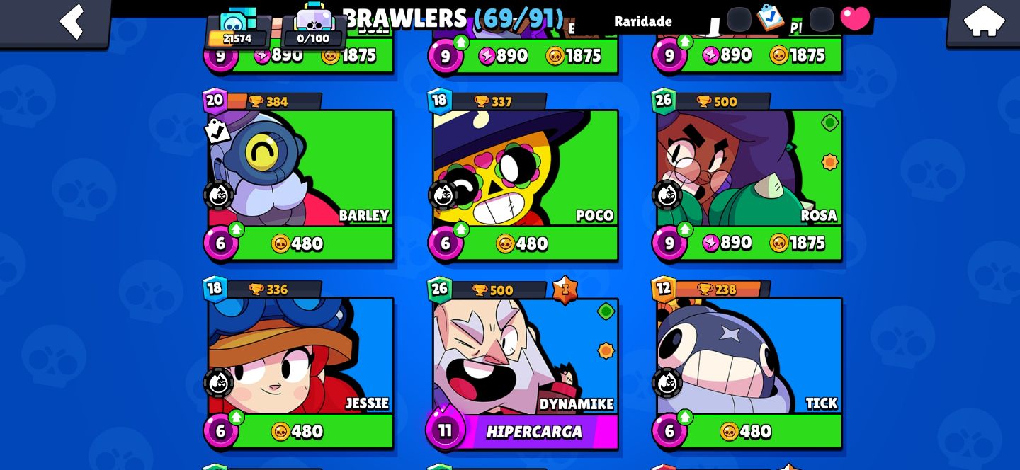CONTA BRAWL STARS 21k 69 BRAWLERS ANO 1