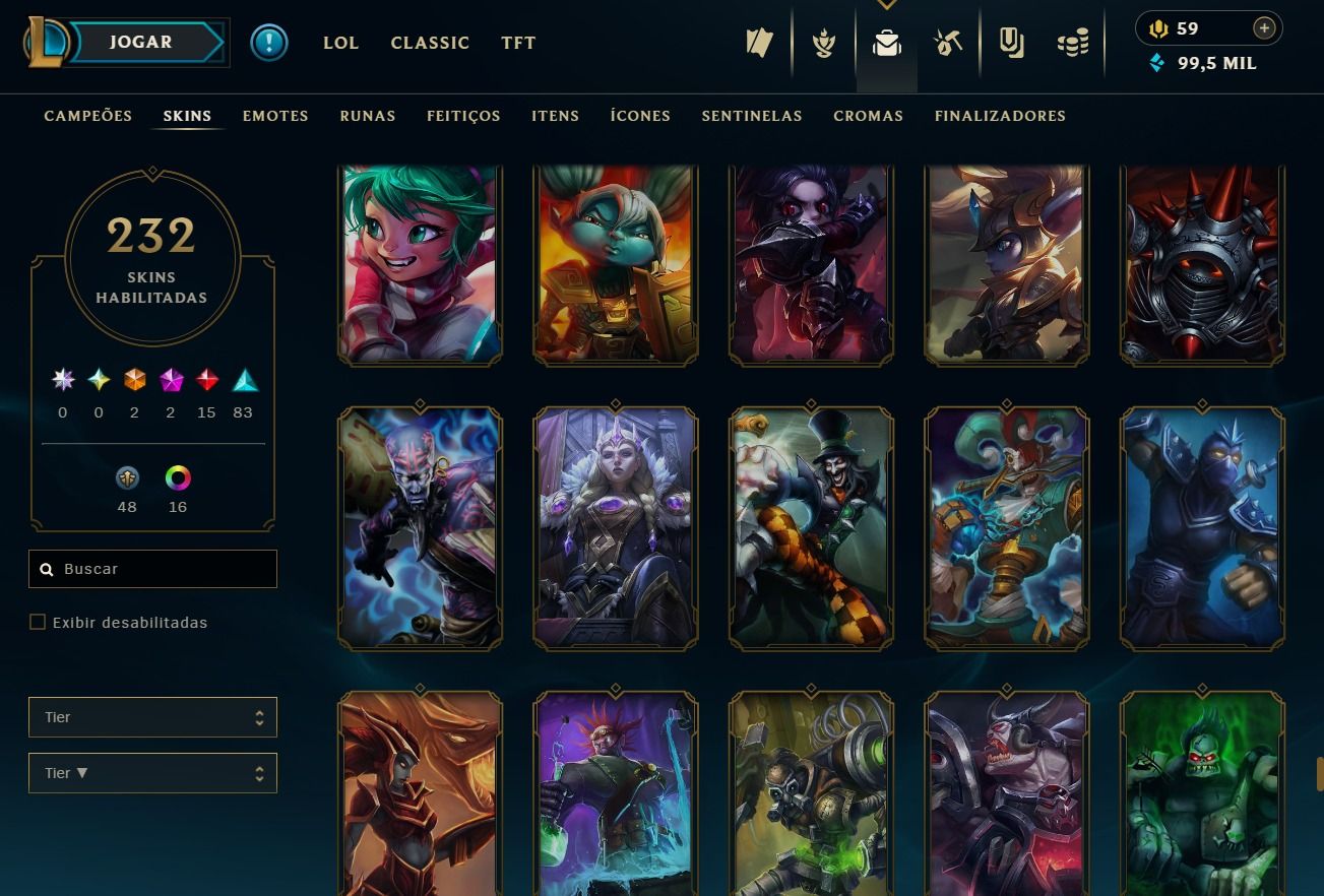 CONTA DE 2017 - 232 SKINS - LVL 374 - TODOS CAMPEÕES - 99K DE EA - 24 CROMAS