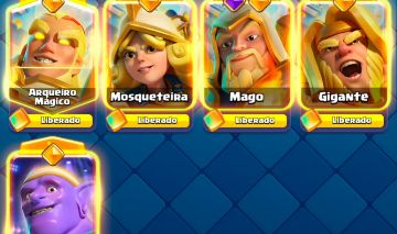 14k troféus 6375 gemas Nível do rei: 16 Emotes: 74 5 Heróis 20 evolução