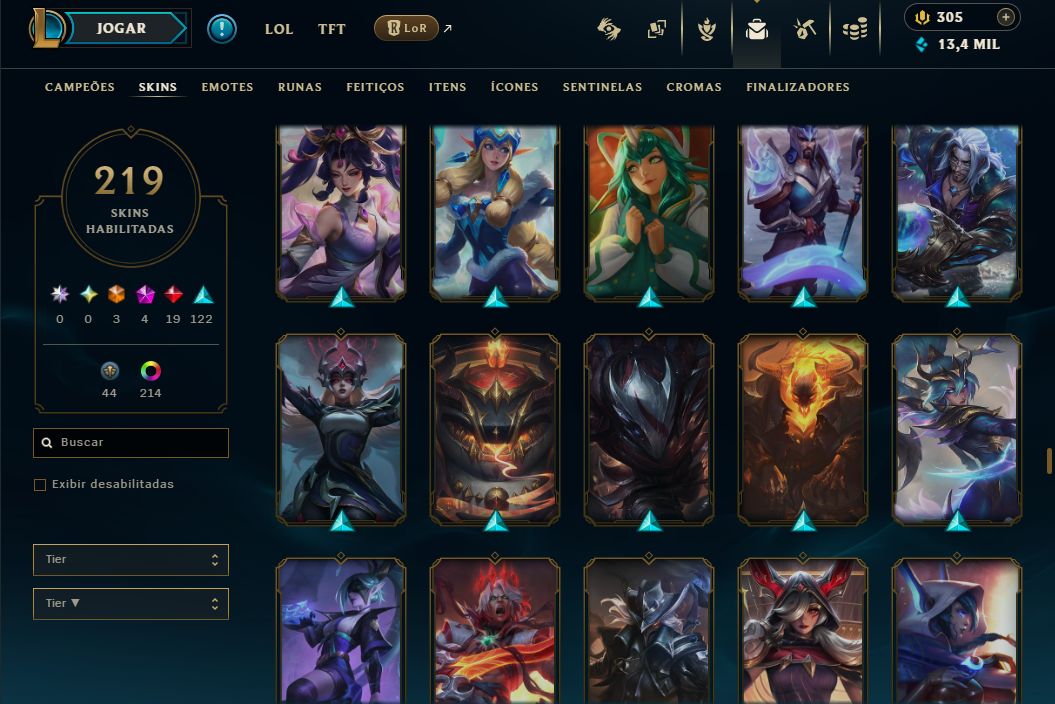 CONTA LOL 2021 - DIAMANTE 2 - 219 SKINS 216 CROMAS - WINRATE 65% - FULL ACESSO