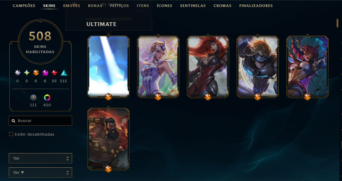 Conta League of Legends MMR MESTRE COM 508 SKINS RARAS