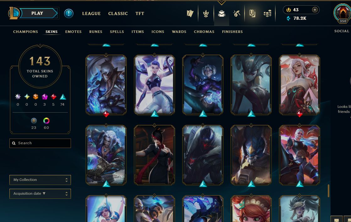 Conta de lol 140 skins muda email senha e nick, ex diamante.