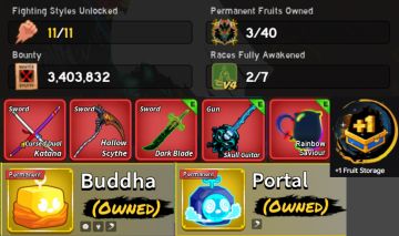 PERMS: PORTAL, BUDDHA, DARK BLADE | 5.650 ROBUX GASTOS | Conta Blox Fruits