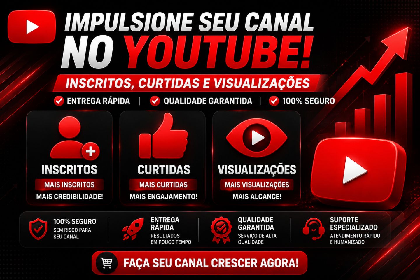 YOUTUBE | Inscritos - Likes - Views - Comentários | Entrega Rápida