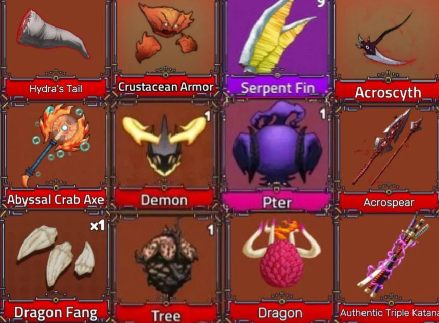 KING LEGACY - Itens - Materiais - Frutas