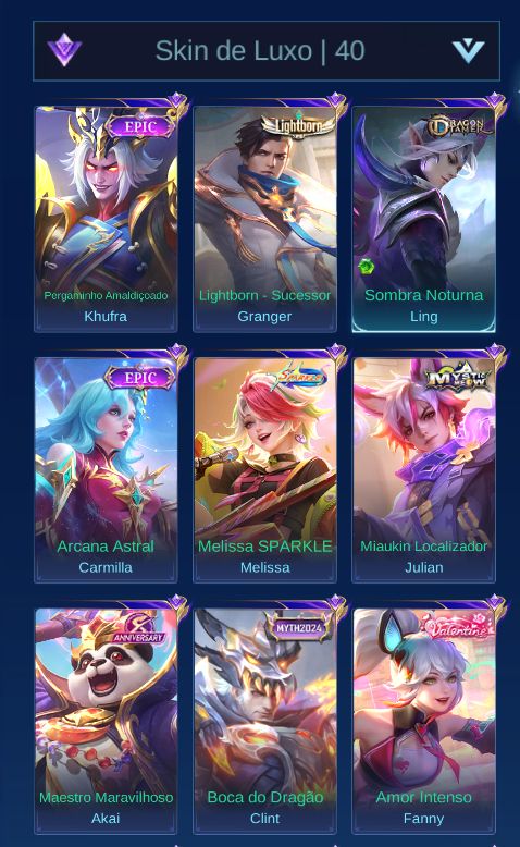 CONTA HIGH ELO | 315 SKINS | GUSION LEGEND + KOF + COLLECTOR