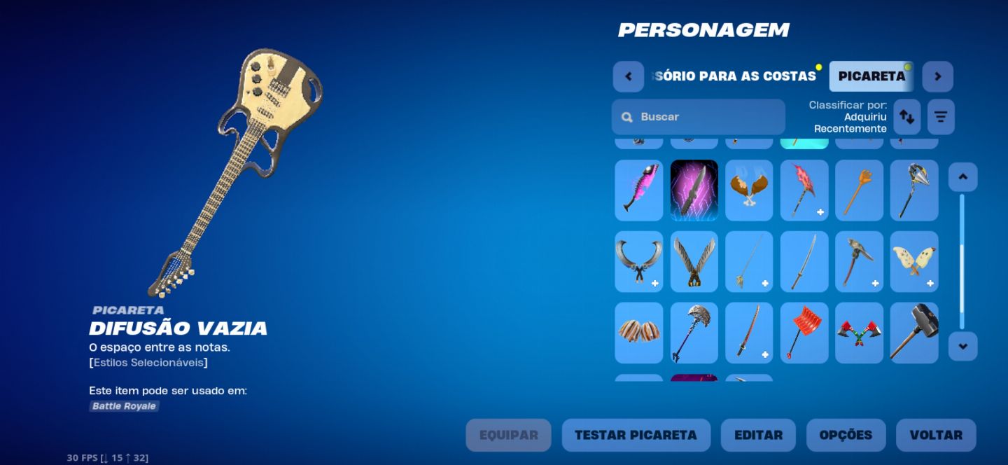 Conta antiga de Fortnite contendo diversas skins raras e itens exclusivos.