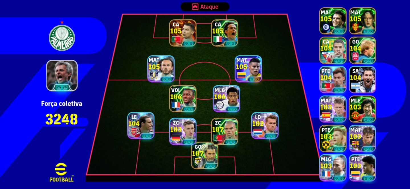 EFootball 3249 Força | 5x Div 1 | Buffon 107, Pepe 107, CR7 106, Vieira 106 |