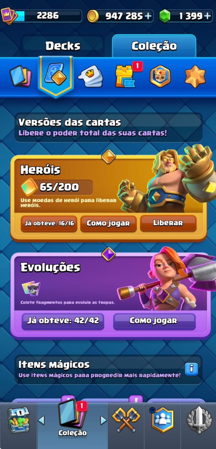 CONTA DE CLASH ROYALE / NÍVEL DE COLEÇÃO 2286 / TODAS EVOS E HERÓIS