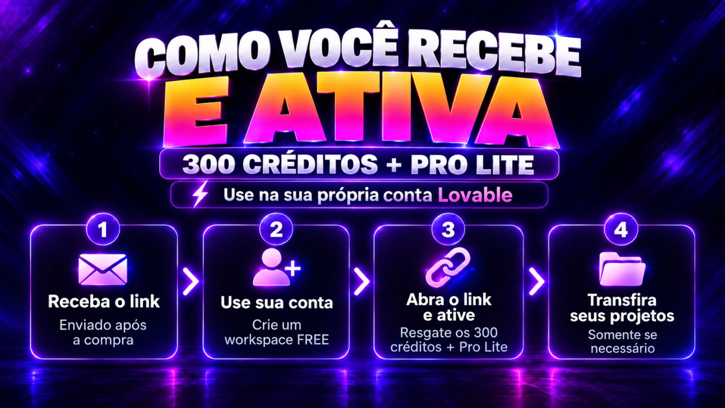 RECARGA LOVABLE | DIRETO NA SUA CONTA 300 CRÉDITOS + PRO LITE