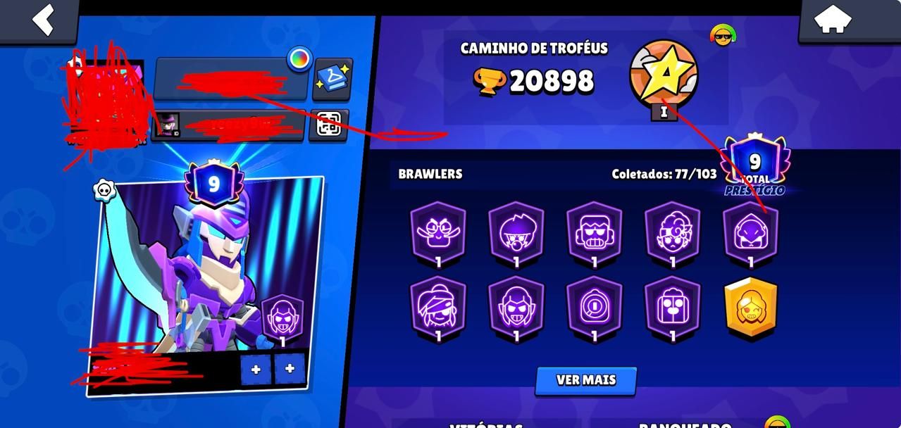 CONTA BRAWL STARS - 20.898 TROFÉUS | 77/103 BRAWLERS | PRESTÍGIO 9