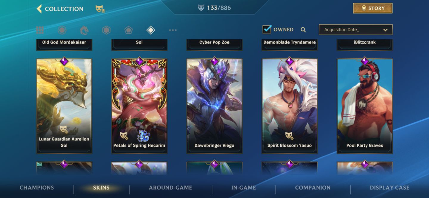 Conta lv164, grão mestre c 133 SKINS.