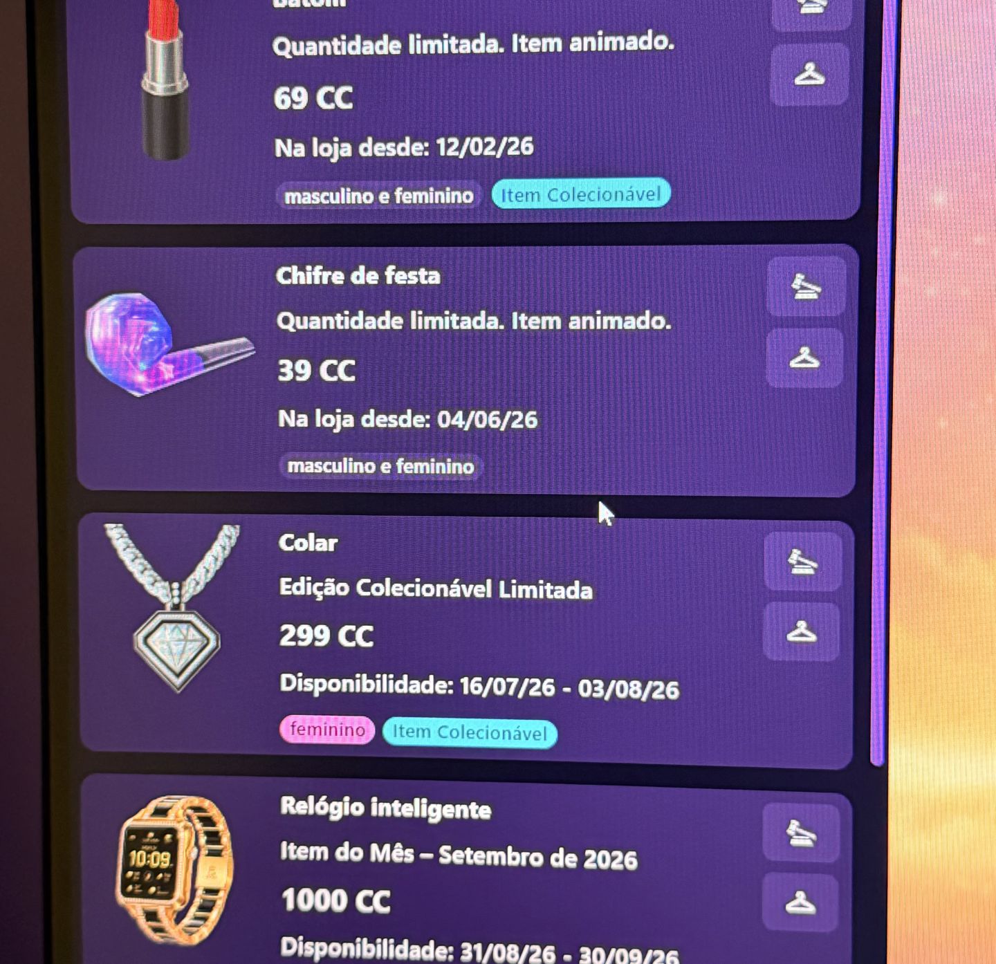 CONTA FEMININA CLUBCOOEE- 118 item de cc e 2 salas raras pra vip