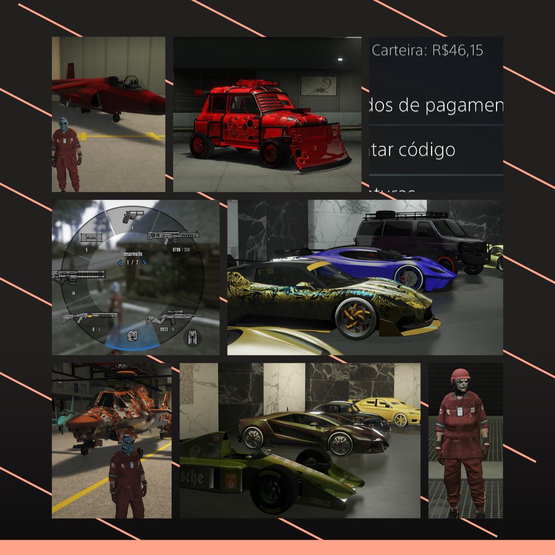 Conta GTA V PS5 TARTAN RED LVL 91 / 8 Milhões corridinha Full mod trajes mod