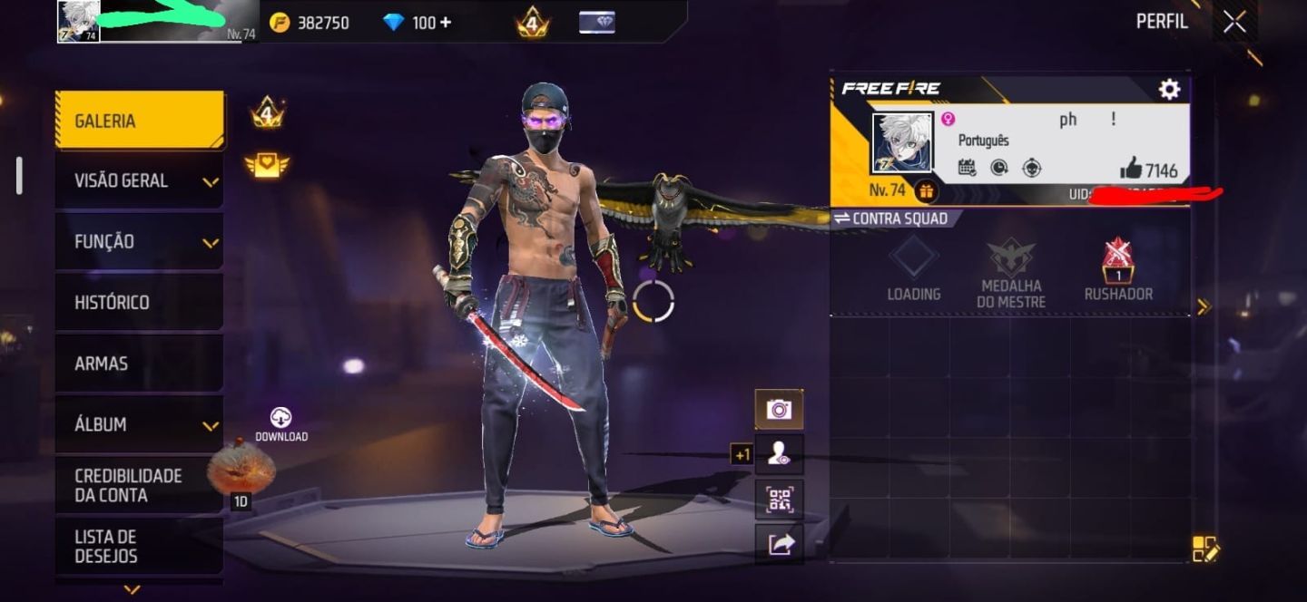 Conta de Free fire gemada