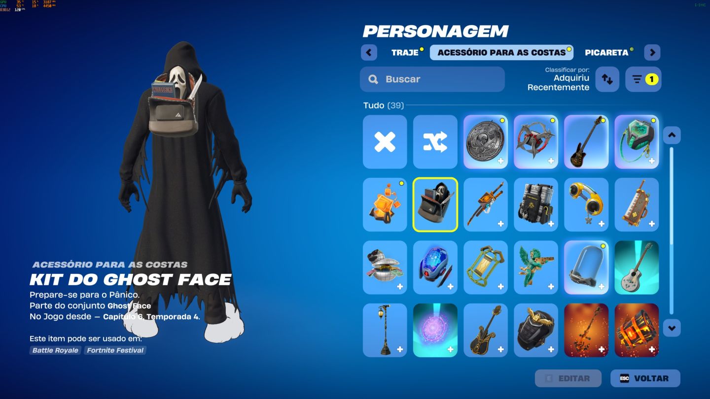 Conta fortnite com pacote ghostface pacote cartoon e creww