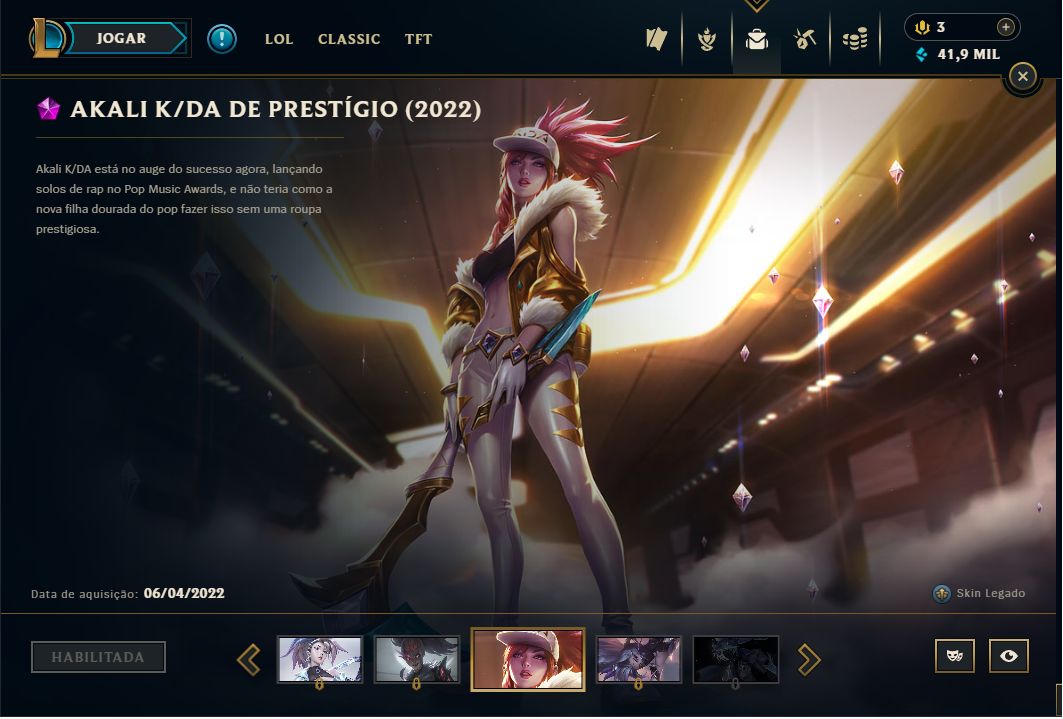 Conta LoL 117 Skins - Akali KDA Prestígio 2018 + Versão Exclusiva 2022