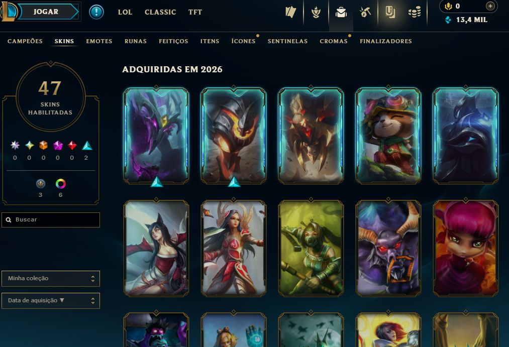 [Entrega Automática] Conta Lol Ouro, 47 Skins, 13K Ea, Upada na Mão, 100% Segura