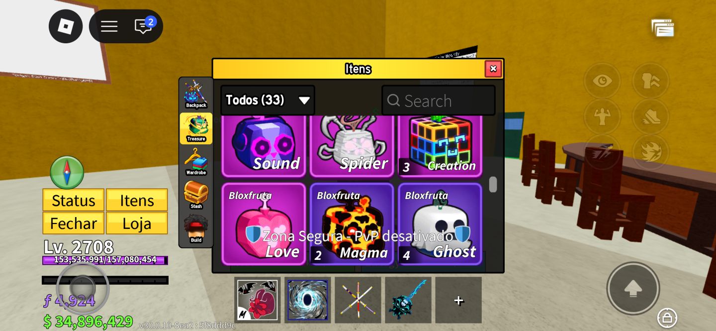 Conta blox fruits End game muita skin fora do jogo com robux pra gastar