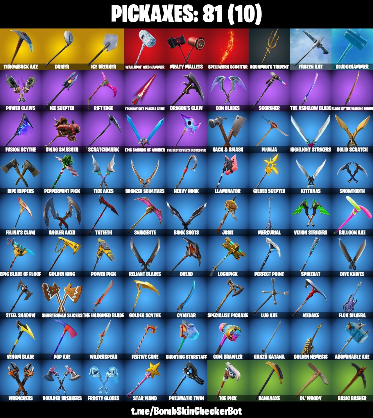 CONTA FORTNITE MIDAS DOURADO, BOMBER ROYALE, ATEMPORAL (5), SPIDER & 90 SKINS