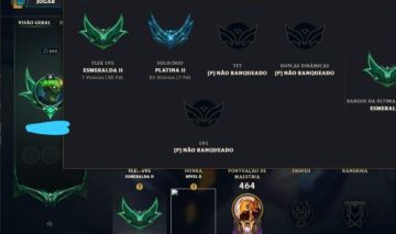 Conta de LOL: Nível 292, esmeralda 2 na flex, platina 2 na solo/duo